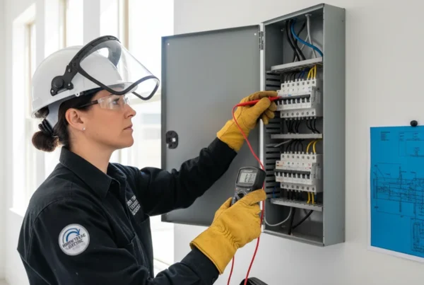 Electrician testing residential electrical panel in North Texas home